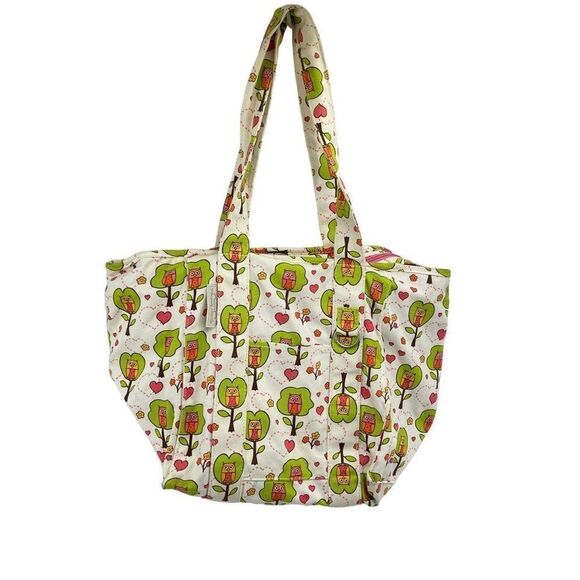 Sugarbooger Owl Tree Print Tote Shoulder Bag Lined Pockets Canvas Green - Picture 16 of 16